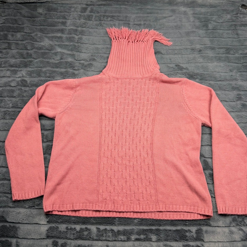 Norton McNaughton Vintage Pink Fringe Turtleneck Cable Knit Sweater Size L